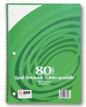 Coil Exercise Book - 80 Page - Quad Ruled 4 -1"  10"x 8"